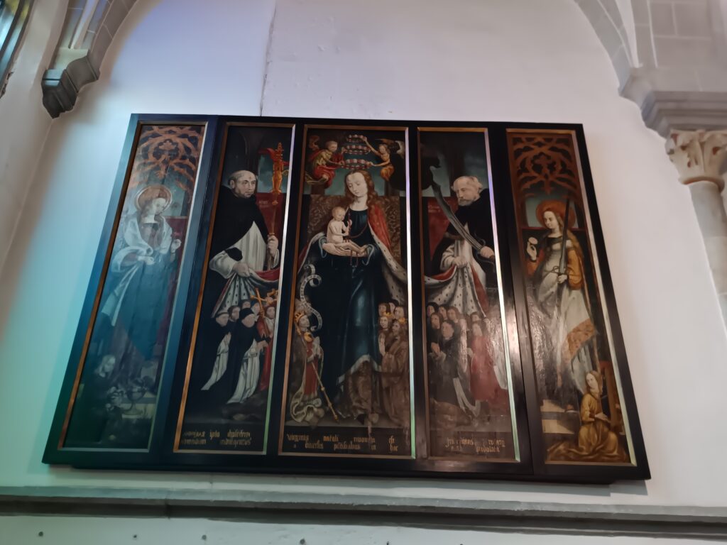 Gesamtansicht des Triptychons der Rosenkranzmadonna von Meister von St. Severin in Köln, St. Andreas