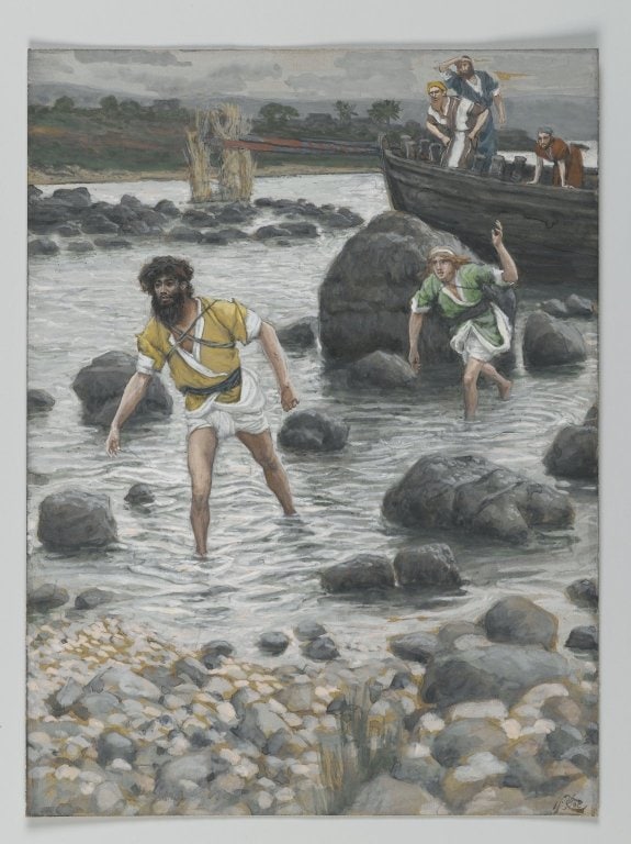 Jakobus und Johannes als Fischer am See Genezareth