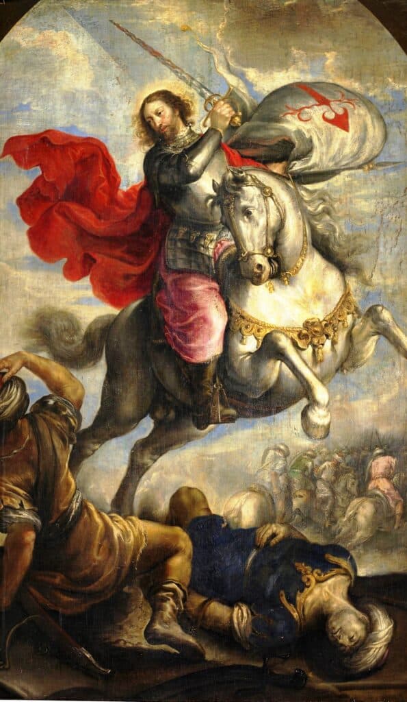 Santiago Matamoros – Apostel Jakobus als Reiter auf einem weißen Pferd
